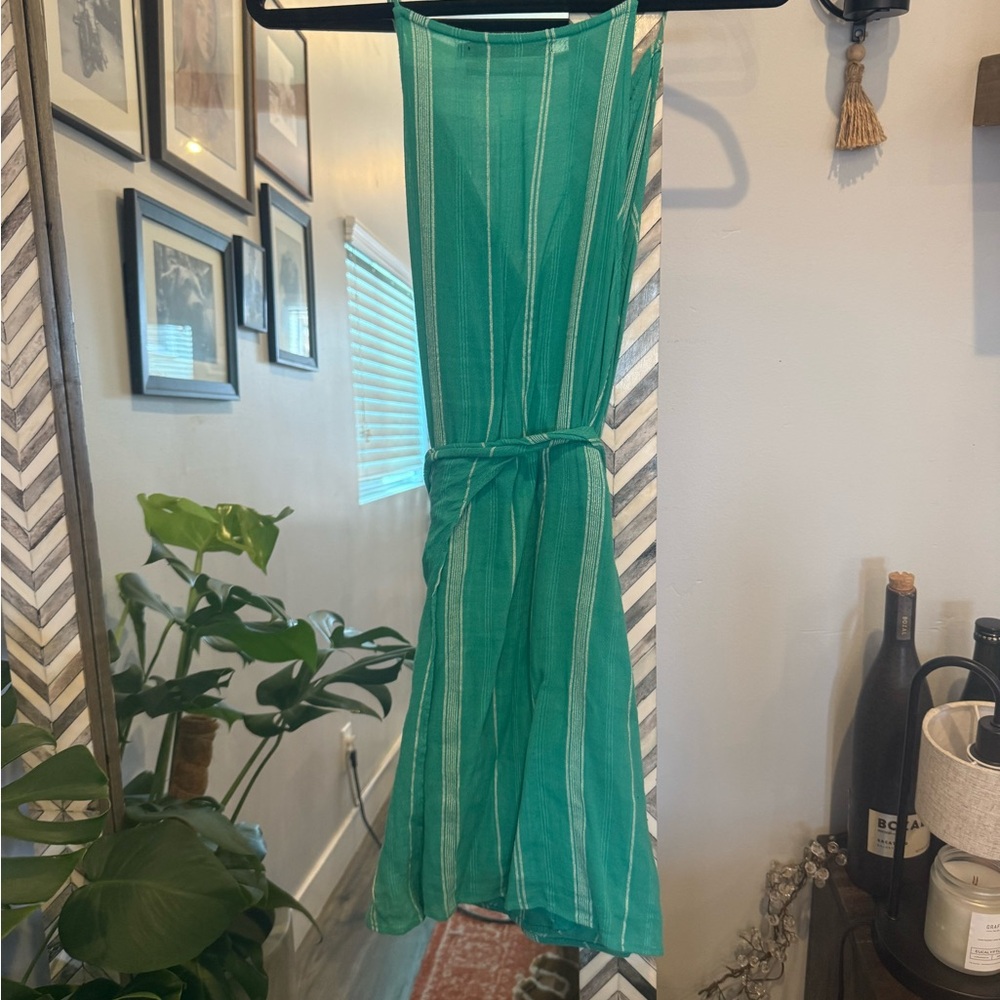 Green Sleeveless Halter Wrap Mini Dress